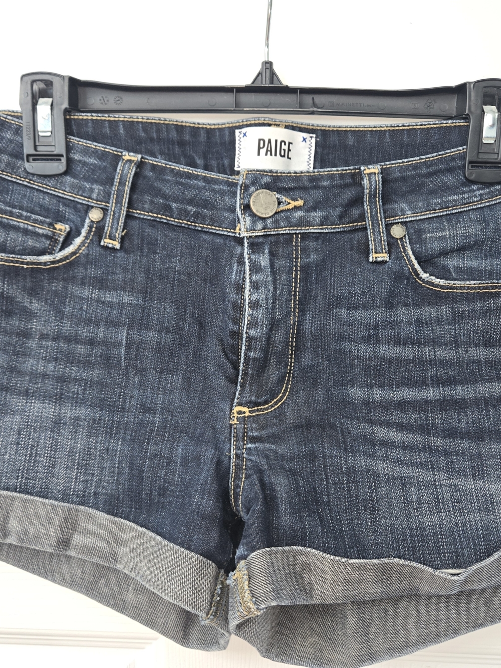 PAIGE Jimmy Jimmy Dark Wash Denim Cuffed Shorts; Size 27